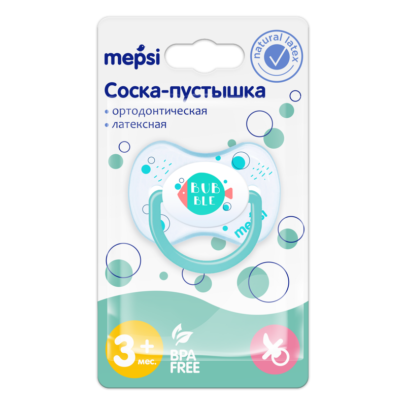 Соска-пустышка латексная MEPSI ортодонтическая,  3+ мес.,"Bubble" (0374) НОВИНКА МАЯ